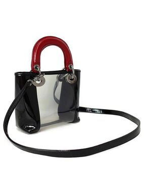 Dior Christian vinyl black Lady body 2way patent transparent bag Black
